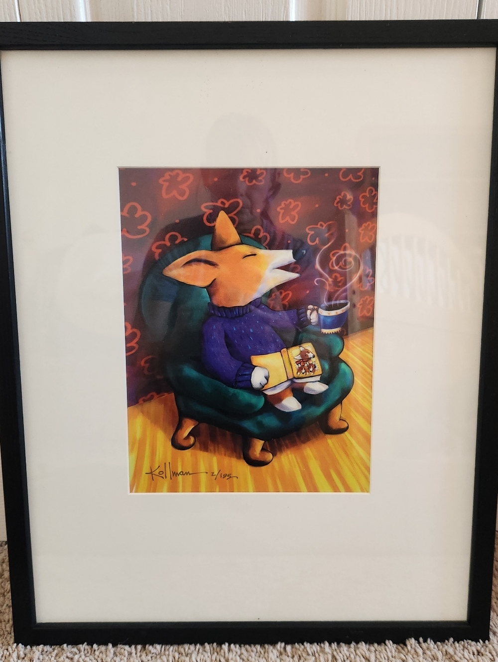 KOLLMAN Art Print Limited Edition Fox With Coffee Cup Colorful Kids 17 x 21
